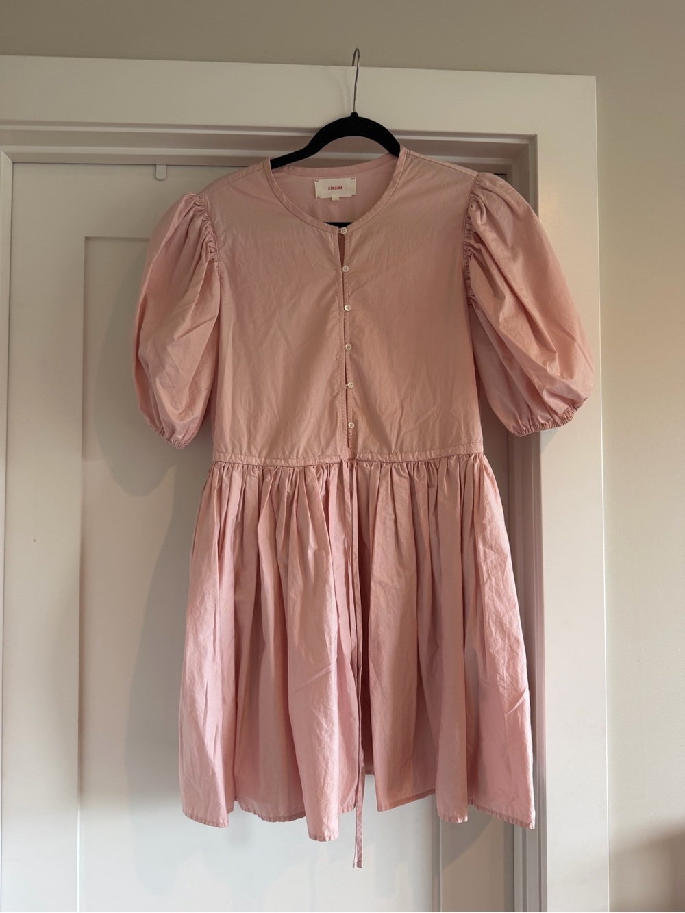 Xirena Pink Puff Sleeve Button Front Cotton Dress Size Medium